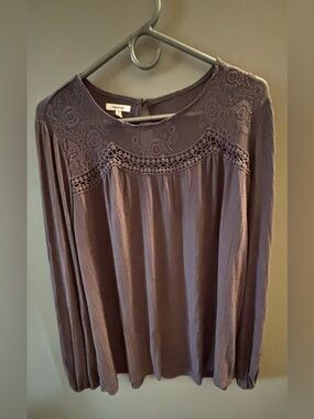 Maurices Women’s Plus Dusty Purple Lace Yoke Long Sleeve Top